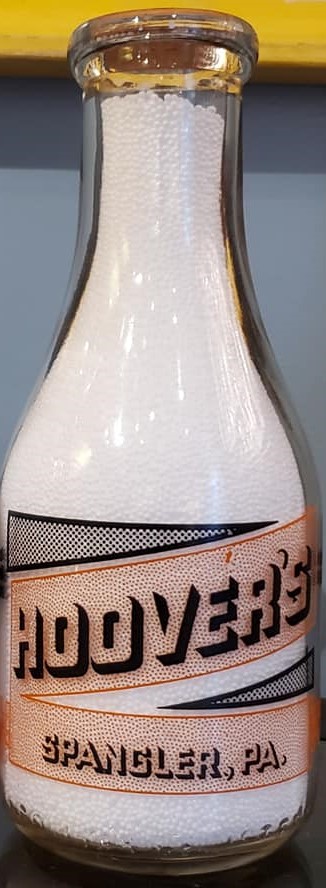 Hoover's Dairy orange dot label milk bottle